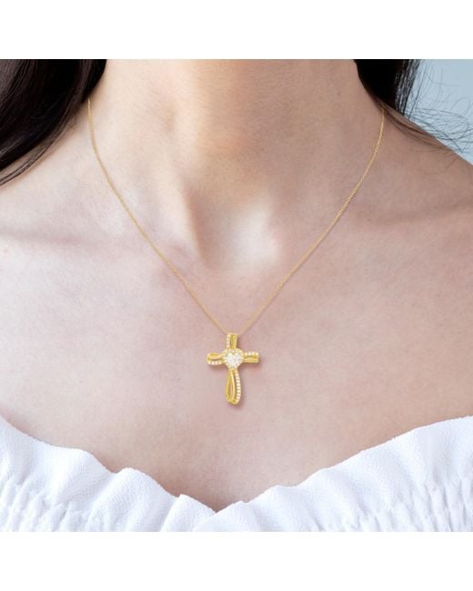 Kylie Harper Metallic Heart-Cut Diamond Cz Cross Pendant