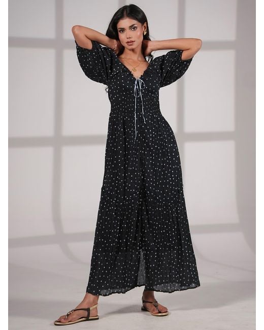 Rose & Nancy Blue Eloise Spot Print Cotton Crinkle Maxi Dress