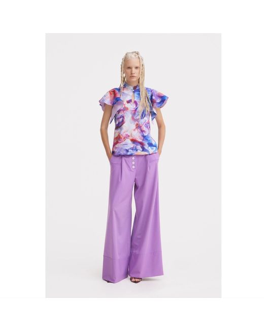 Julia Allert Purple Button Front Palazzo Trousers – Lilac