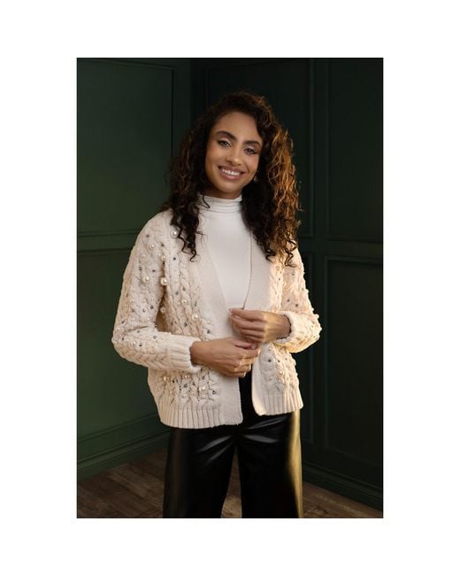 Saachi Natural Holiday Ivory Cardigan Pearl Knit