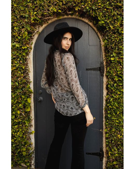 Jennafer Grace Gray Peri Paisley Tie Front Blouse