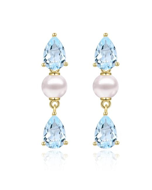 Kai Fine Jewelry Blue Solid Natural Aquamarine & Freshwater Pearl Venus Tears Drop Earrings