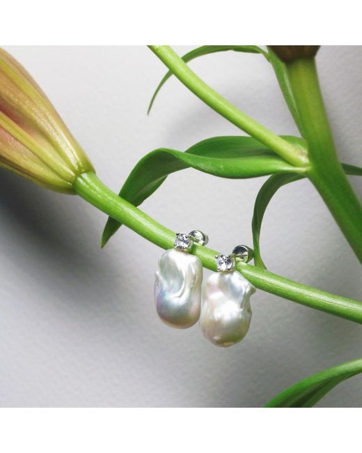 Ninemoo White Gleaming Baroque Pearl Earrings