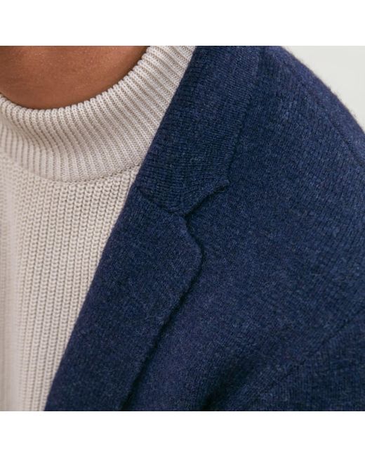 Paul James Knitwear Blue Midweight Lambswool Benedict Knitted Blazer for men
