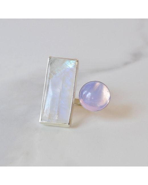 Glamrocks Jewelry Blue Double Moonstone Two Finger Statement Ring