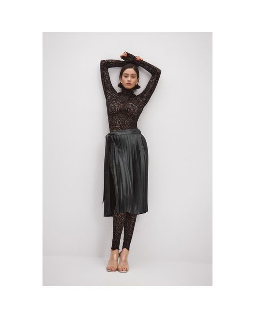 Monosuit Black Premium Italian Textile Floral Lace Long Sleeve Turtleneck Full Bodysuit
