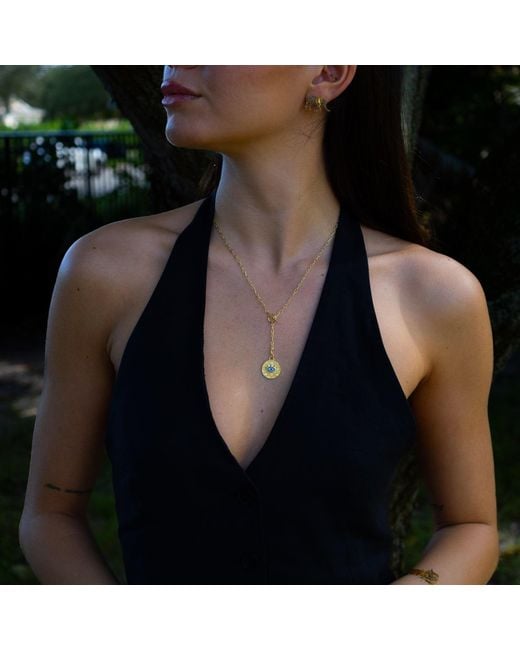 Ebru Jewelry Metallic Sapphire Guardian Evil Eye Lariat Necklace
