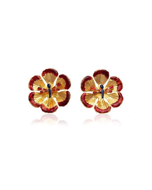 Milou Jewelry Red Flower Earrings With Dragonfly