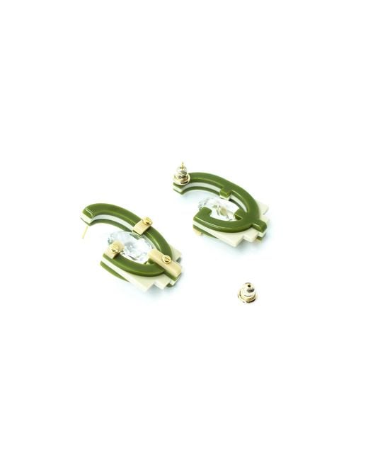 Gissa Bicalho Green Handmade Acrylic Earring With Oval Cut Stone Clay