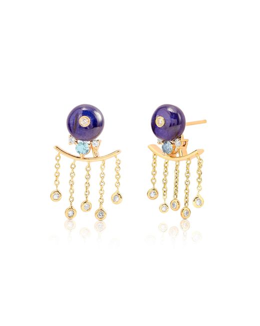 The Jewelz Blue 14K Nightbloom Beads & Aquamarine Diamond Drizzle Danglers Earrings For Gifting