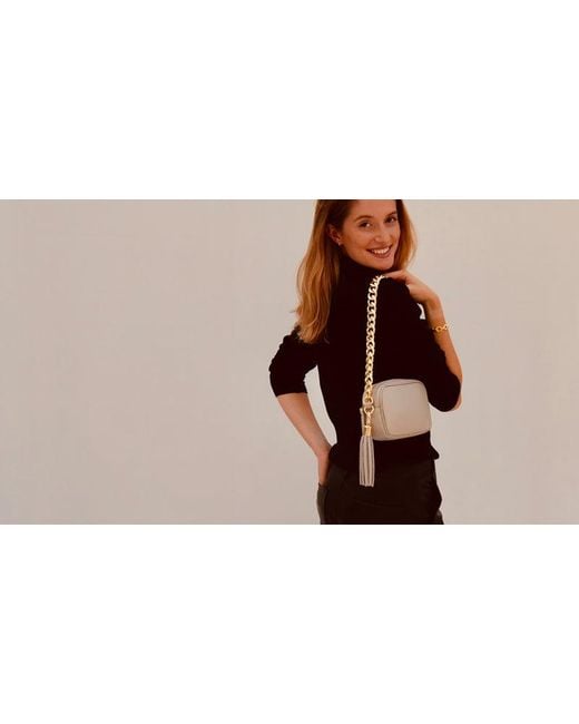 Apatchy London Natural Neutrals The Mini Tassel Stone Leather Phone Bag