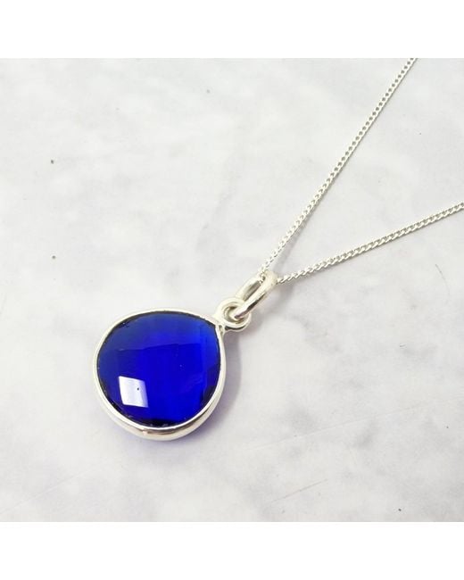 Harfi Blue Sapphire September Birthstone Shiny Sterling Charm Necklace