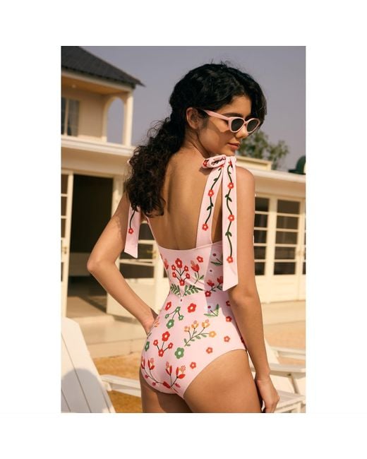 Jessie Zhao New York Neutrals Floral Harmony Embroidered Swimsuit