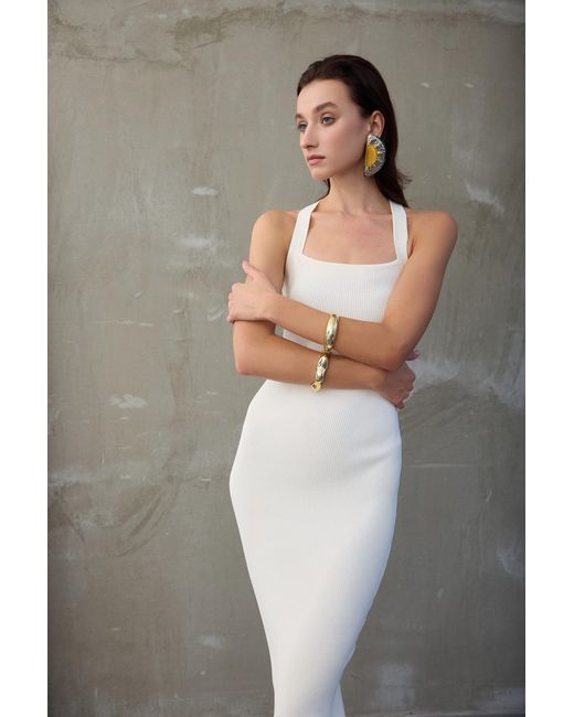 Monlicia White Azura Knit Crisscross Back Bodycon Midi Dress