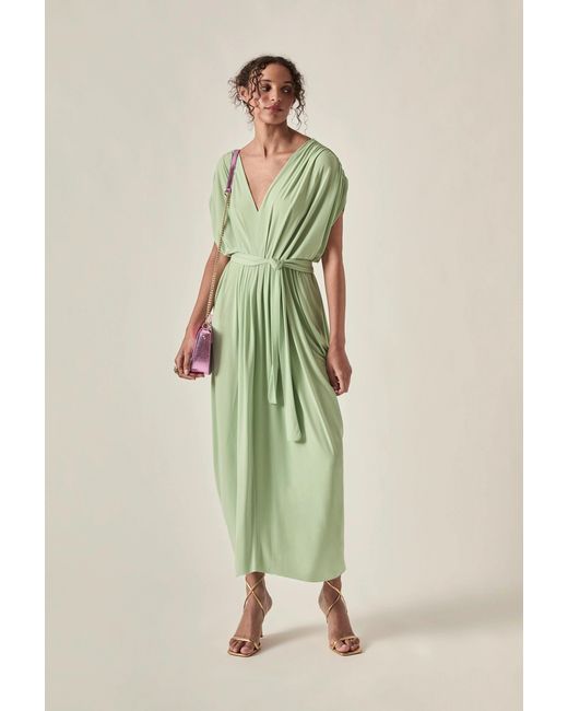 James Lakeland Green Draped Open-Back Midi Dress – Sage