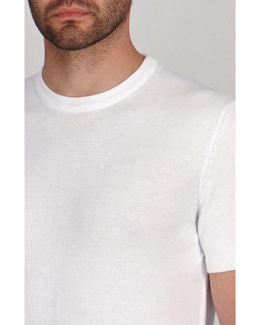 Paul James Knitwear White Midweight Julius Cotton Knitted T-Shirt for men