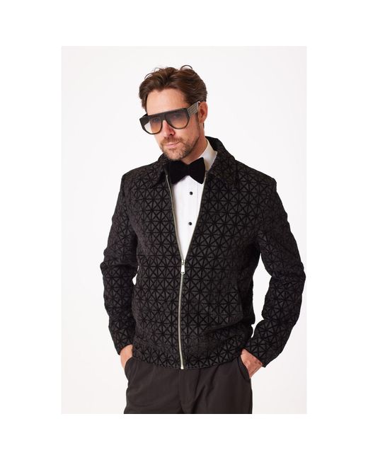 DAVID WEJ Black Kensington Luxury Velvet Jacquard Aviator Set for men