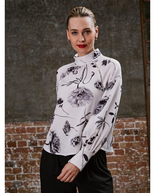 Rose & Nancy White Flora Mono High Neck