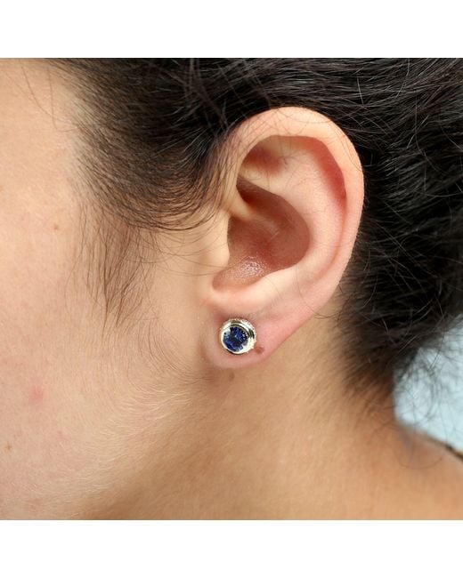 Artisan Metallic Luxury Round Sapphire & Diamond Earrings