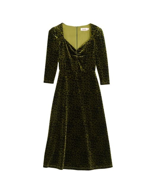 Louche Green Ambrose Velvet Roar Midi Dress