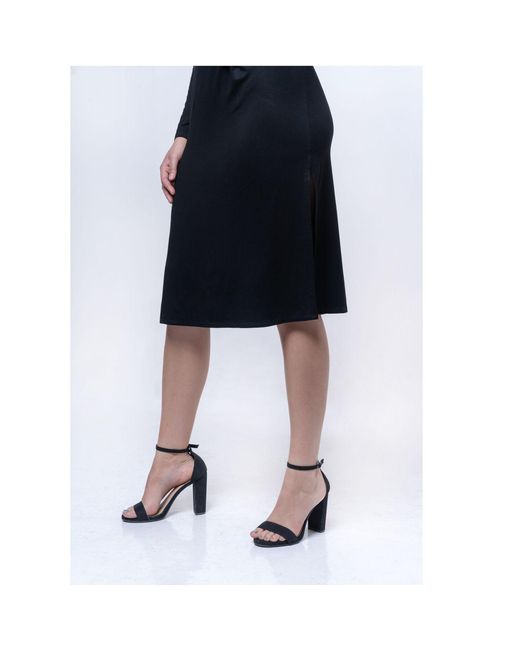 House of Gl Black Onyx Luxury Stretch Knit Long Sleeve Midi Dress With Lotus Emblem