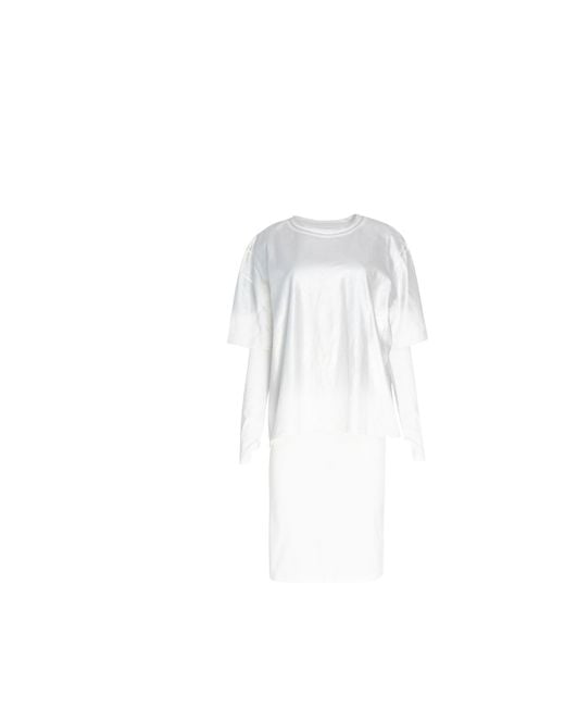 Circular Path White Doubled Layer Dress