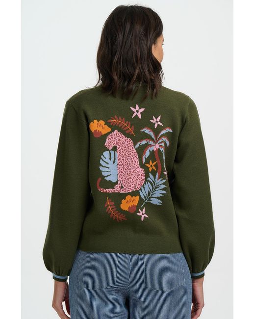 Sugarhill Green Adrian Cardigan Khaki, Leopard Jungle