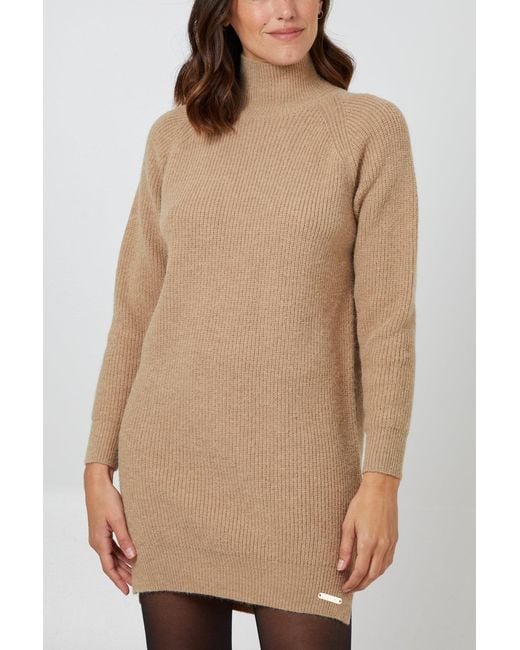 Hortons England Natural Neutrals Banbury Tan High Neck Jumper Dress