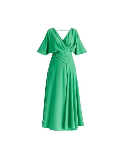 Paisie Green Flare Sleeves Maxi Wrap Dress