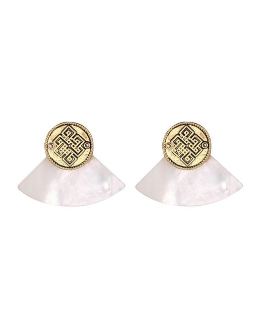 Aurozia Metallic Three Charms Venus Bound/ Plated The Endless Love Knot Fan-Shaped Mother-Of-Pearl Earrings