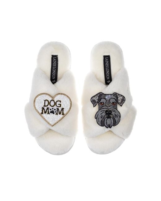 Laines London Metallic Classic Laines Slippers With Ernie The Schnauzer & Dog Mum / Mom Brooches