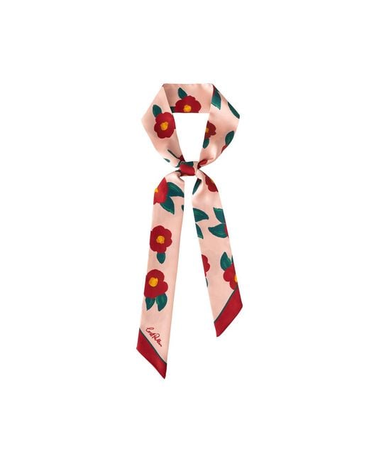 Lost Pattern Red Camellia Silk Twilly Neck Bow
