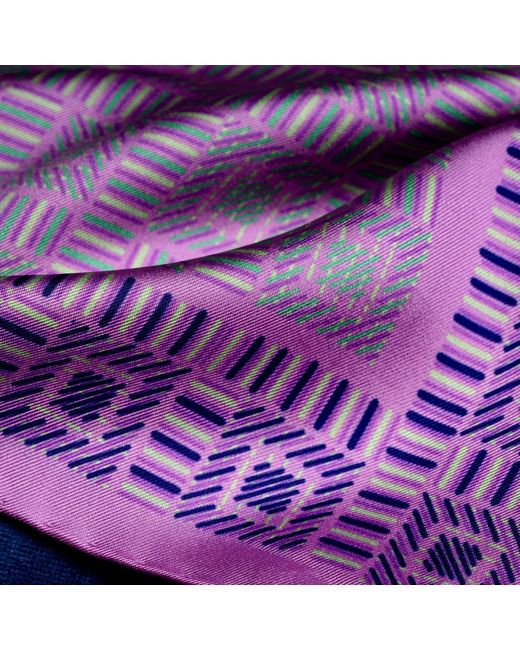 Otway & Orford Purple 'City Squares' Geometric Silk Pocket Square for men