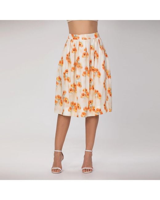 Smart and Joy Metallic Flowy Mid-Length Skirt With Flowers