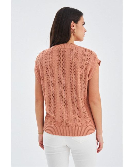 Peraluna Orange Sima O-Neck Openwork Knit Blouse