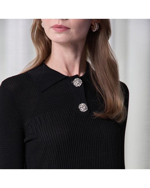 Roch Perel Black Knit Crystal Top