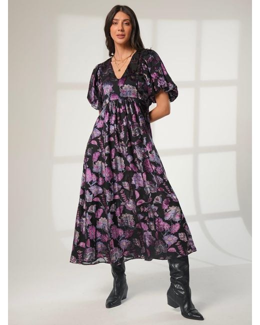 Rose & Nancy Purple Margot Velvet Burnout Floral Dress