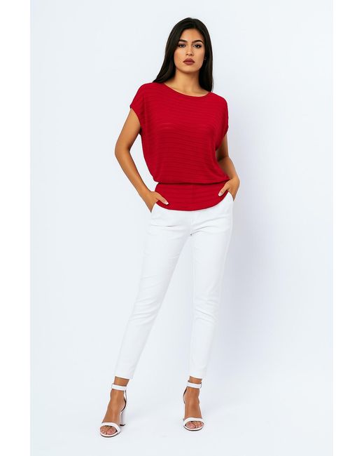 Conquista Red Striped Shiny Jersey Egg-Shaped Top – Soft Rayon Blend