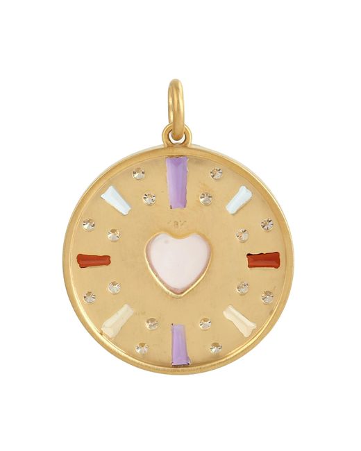 Artisan Metallic Multi Baguette & Heart Cut Gemstone With Bezel Set Diamond In 18k Gold Charm Pendant
