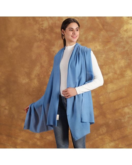 Heritagemoda Blue Handwoven Super Soft Light Wool Scarf