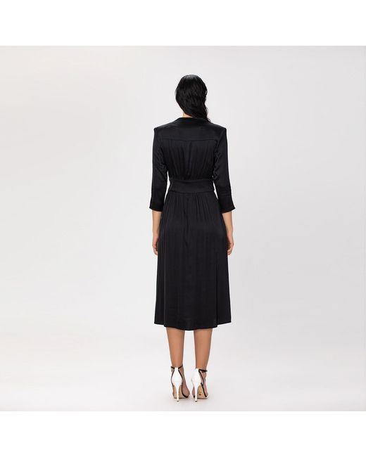 Smart and Joy Black Fit-And-Flare Satin And Jacquard Dress