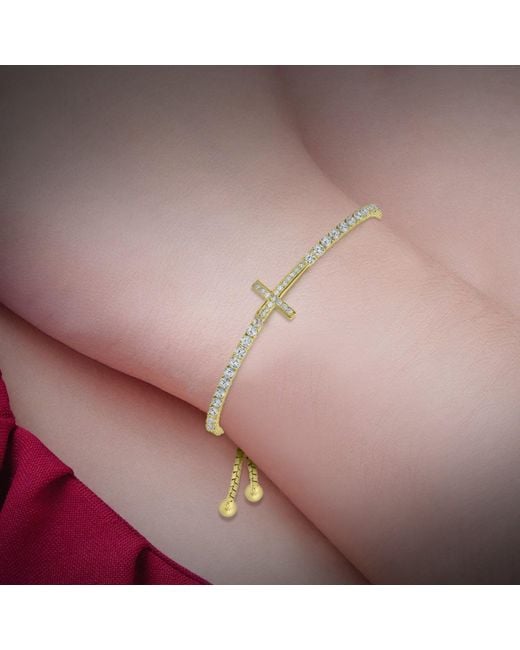 Kylie Harper Metallic Petite Diamond Cz Cross Adjustable Bracelet