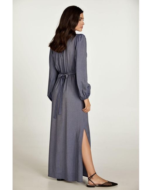 Conquista Blue Faux Wrap Maxi Dress With Side Slits