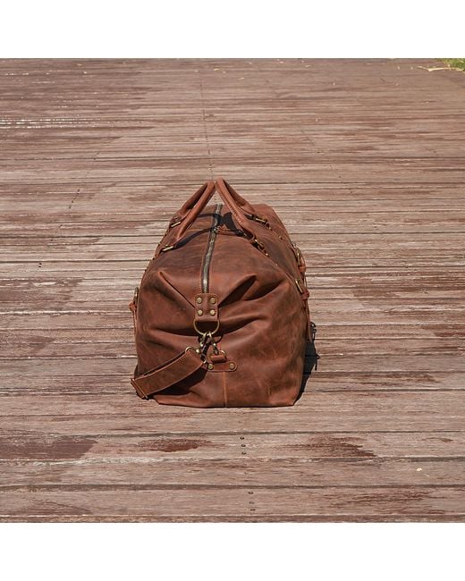 Touri Brown Zip Detail Genuine Leather Holdall for men