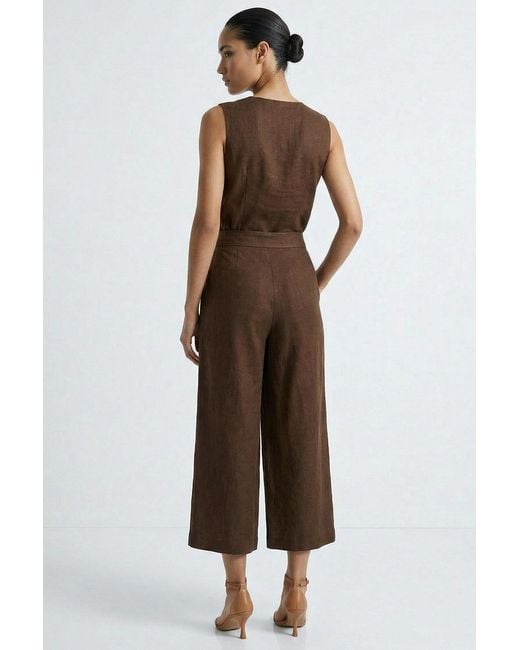Exquise Brown Owen Pocket Zipper Culotte Linen Pants