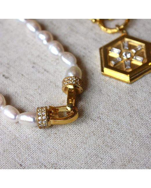 LINYA JEWELLERY Metallic Lock Stone Pearl Necklace