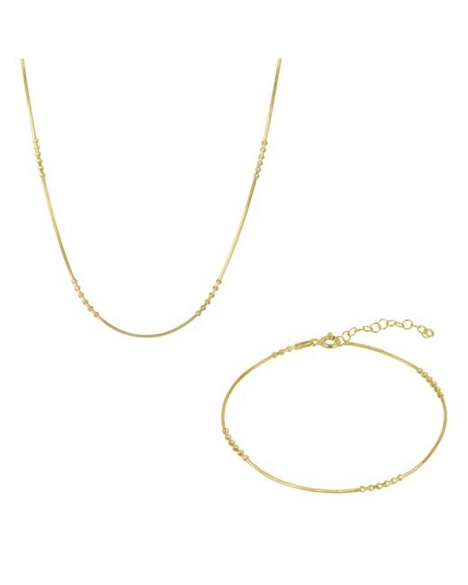 Spero London Metallic Sterling Bracelet & Necklace Set Small Beaded