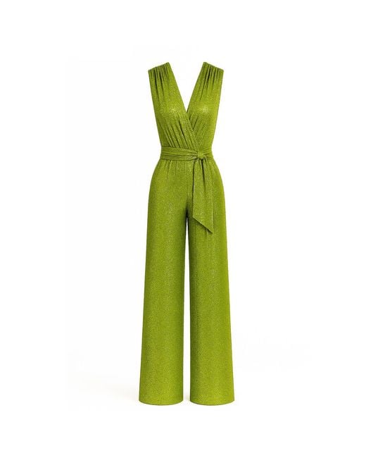 Richa Sharma Green Handmade Pleated Sequin Jumpsuit