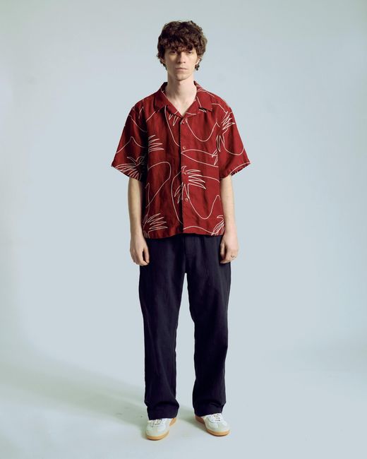 Far Afield Red Veloso Palm Embroidery Shirt for men