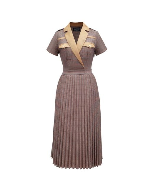 Smart and Joy Brown Prince Of Wales Fabric Pleated Dress